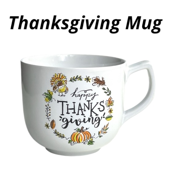 New Large White Stoneware Happy Thanksgiving Mug - Picture 1 of 11